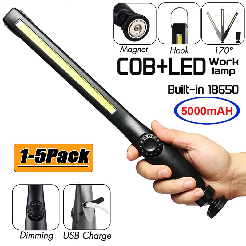 USB Rechargeable COB LED Work Light Portable Magnetic Cordless Inspection Light For Car Repair Home Workshop Emergency