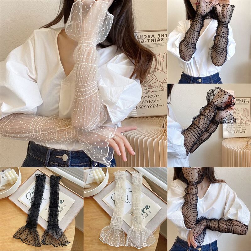 Women Mittens Sun Protection Sunscreen Mesh Long  Sleeves Gloves Arm Sleeve Fingerless Lace