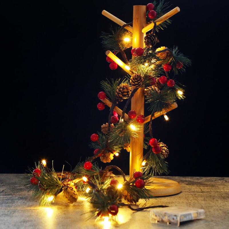 Świąteczna girlanda żarówkowa Led Lights Pinecone czerwone jagody girlanda lampa na świąteczne przyjęcie sypialnia drzewo stół świąteczne dekoracje