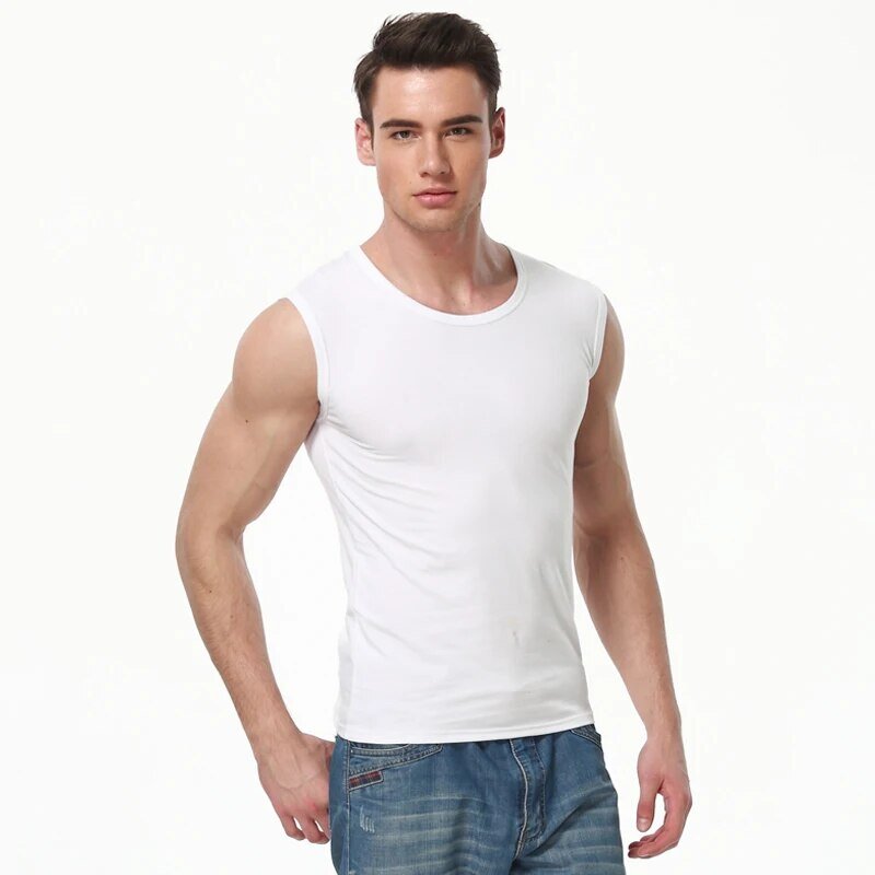 Men's Cotton Sleeveless Thin Vest Young MEN'S Wide Shoulder Sports Fitness Slim Vest Thin Joker Tight Vest