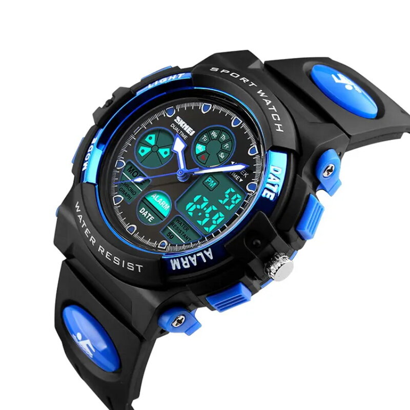 Модные многофункциональные спортивные часы для студентов с двойным дисплеем, водонепроницаемые детские наручные часы с несколькими часовыми поясами