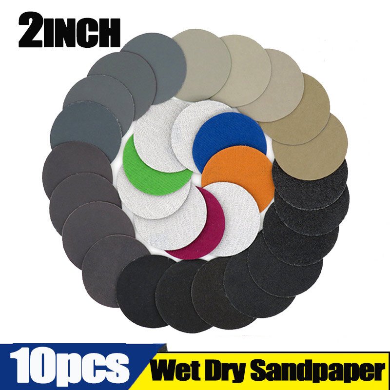 10pcs 50mm 2inch Sanding Discs Wet/Dry Sandpaper 80Grit-3000Grit Silicon Carbide Sanding Paper Abrasive Polishing Tools