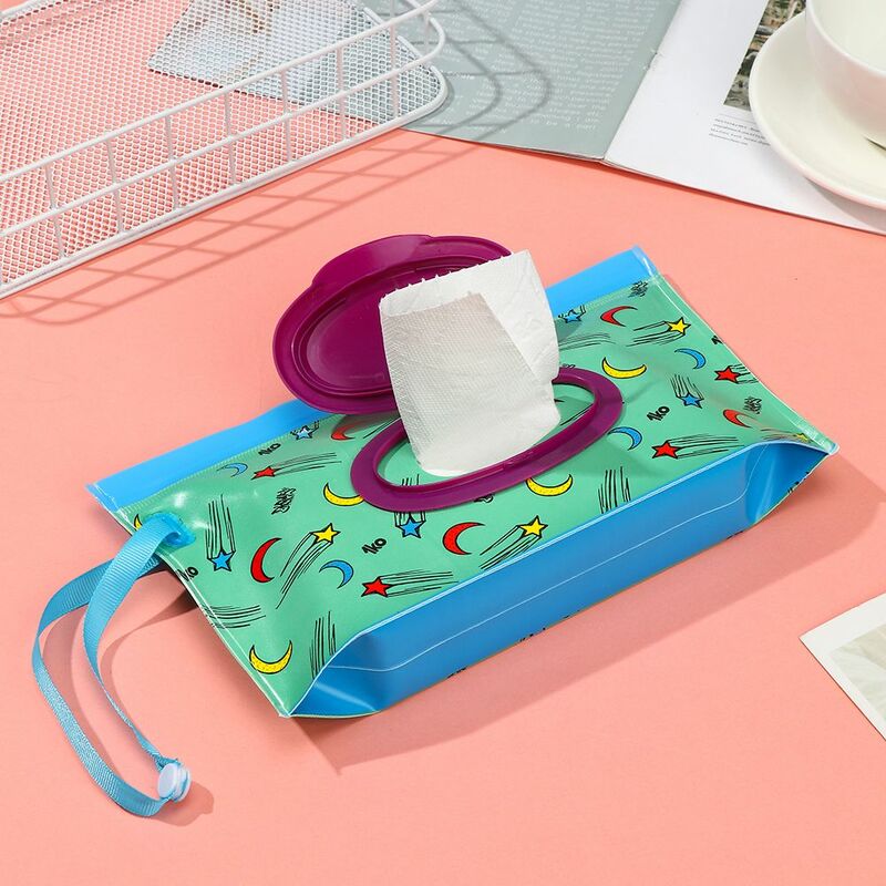 EVA kantong tisu basah bayi dengan tali jepret penutup lipat wadah tisu dapat digunakan kembali tas tisu basah dapat diisi ulang luar ruangan kotak tisu berguna