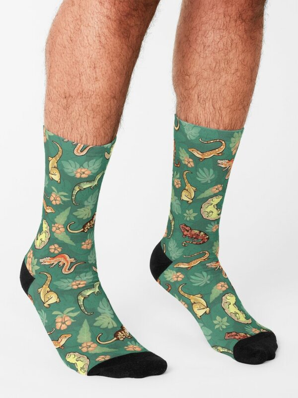 Gecko family in green Socks Children's Stockings compression Rugby Men Socks Luxury Brand Women's