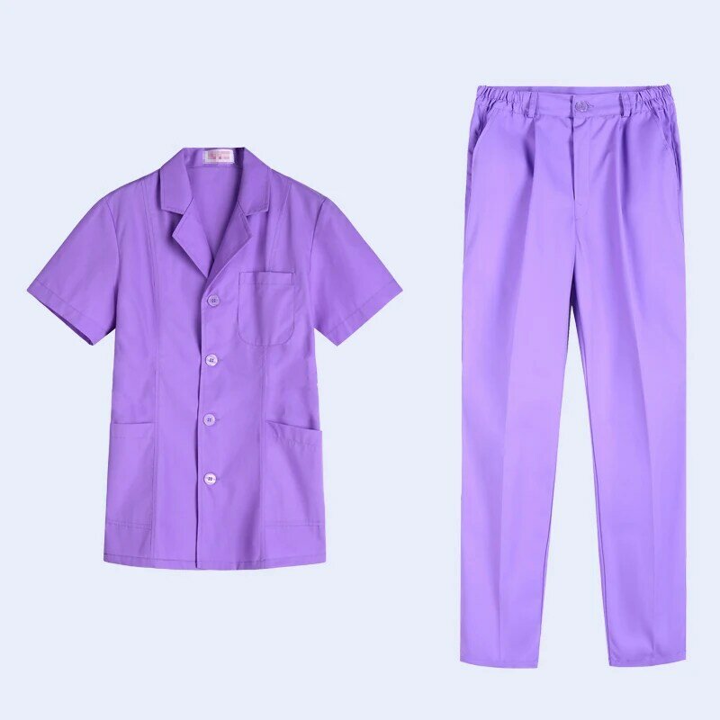 Seragam perawat pisau scrub untuk wanita pria Set atasan dan celana kain tipis Poplin biru Navy S-3XL tinggi atau pakaian kerja
