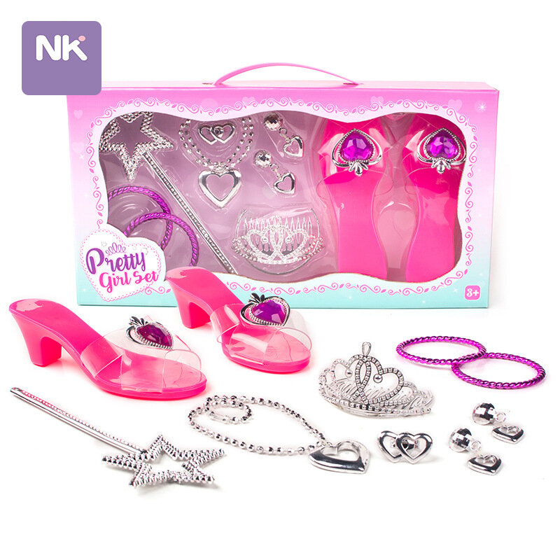 Udawaj zagraj w biżuterię zabawki księżniczka zestaw akcesoriów dla małe dziewczynki element ubioru buty zabawki naszyjnik z koroną pierścień makijaż zabawka