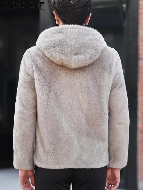 AYUNSUE cappotto di pelliccia naturale con cappuccio giacche invernali da uomo 2023 giacca di pelliccia di visone reale di lusso cappotti di pelliccia Casual Abrigos Invierno Hombre