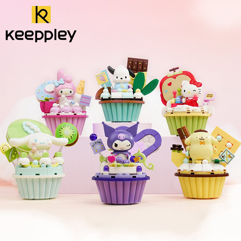 لبنة بناء كرتونية Melody-Hello Kitty ، ألعاب تجميع ، سلسلة كعك ، سانريو سانريو ، سينامورول ، لحني ، أصلي ، هدية للأولاد والبنات