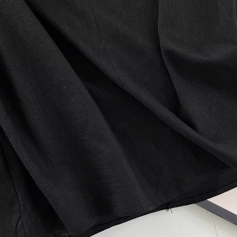 EllYANEllTIAN-Chemise de tempérament de haute qualité pour femmes, chemisier en coton et lin, pull fin noir, nouveau design drapé lancé par le lancement, 2024