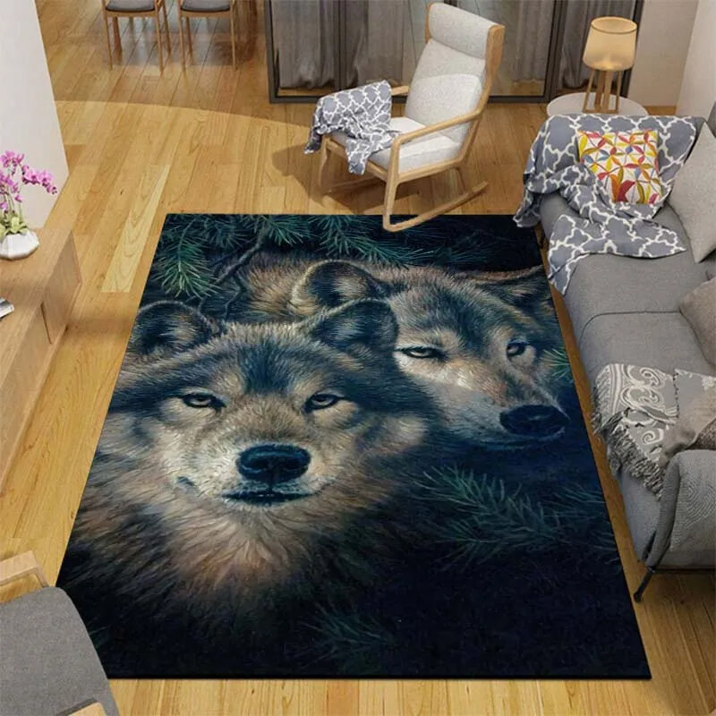 3D Wolf Carpet Wild Animal Area Rug for Living Room Bathroom Bedroom Hunting Animal Doormat Woodland Wildlife Indoor Floor Mat
