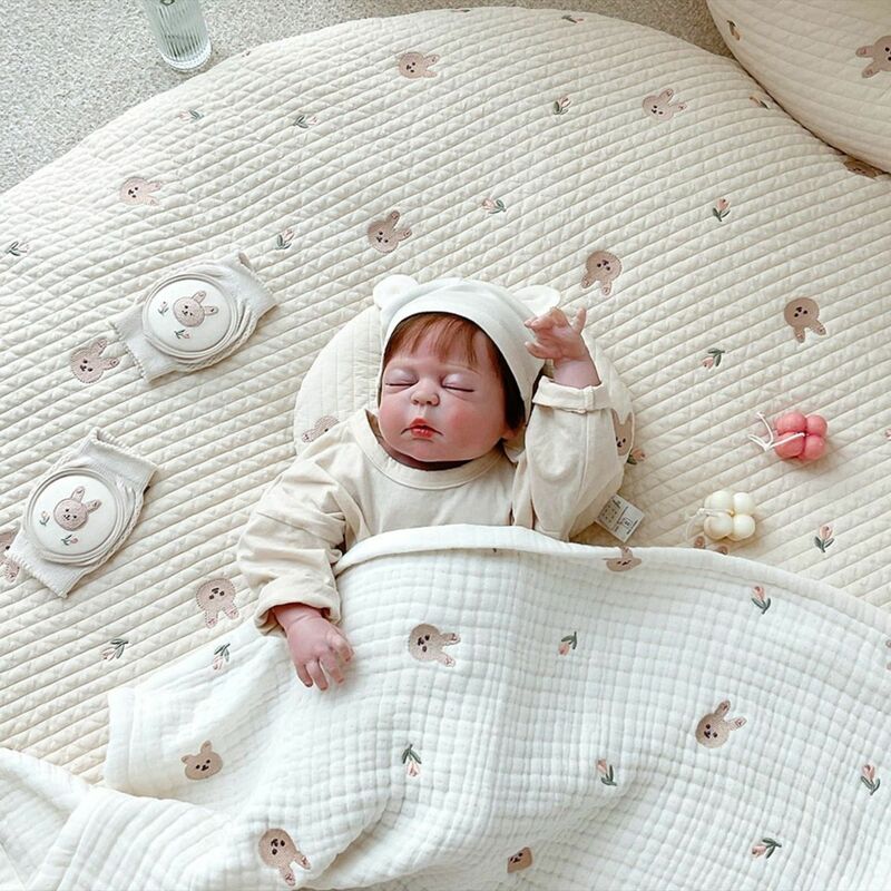 赤ちゃんのための円形の変化するマット,這うマット,おむつパッド,洗える床マット,ウサギの花,子供の部屋の装飾
