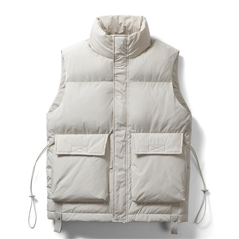 Down Vests Men Winter Thcik Down Sleeveless Jackets Fashion Casual Solid Color Cargo Down Vests Male