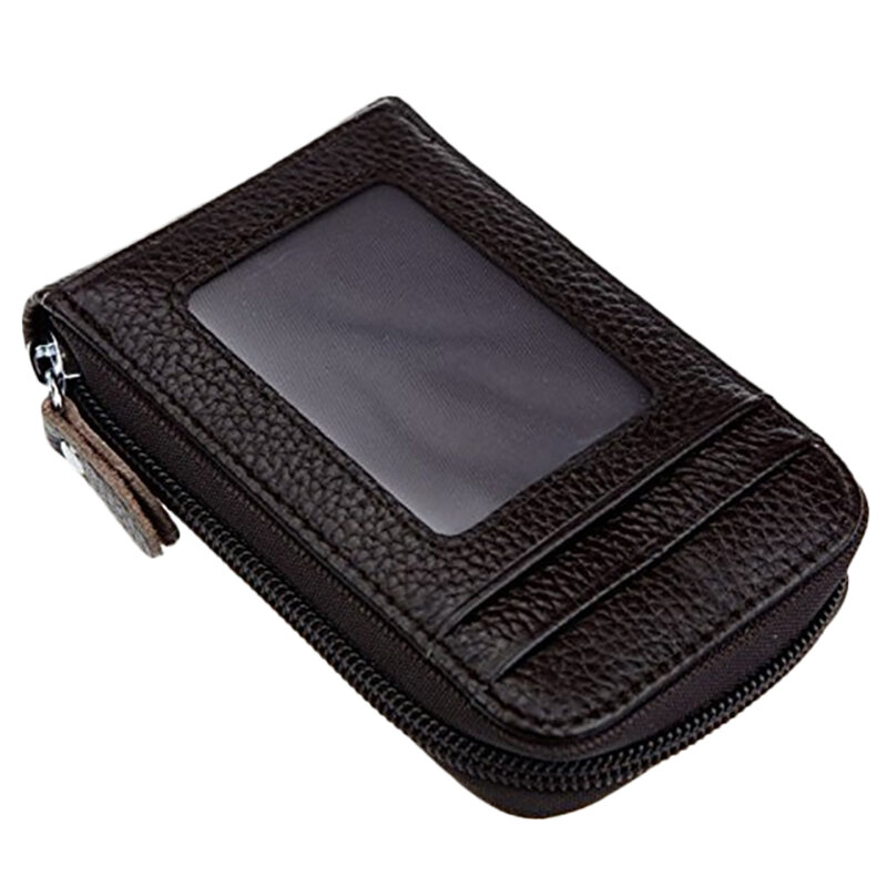 Men's Leather Credit Card Wallet Holder RFID Blocking Zipper Thin
