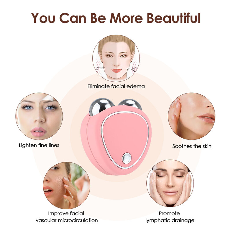 Portable Electric Face Lift Roller Massager EMS Microcurrent Sonic Vibration Facial Lifting Skin Tighten Massage Beauty Devices