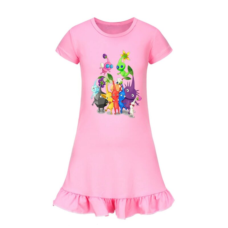 Jogo infantil Pikmin vestido de pijamas, camisolas de manga curta, vestidos casuais, bebês meninas, desenhos animados, verão, novo, 2022