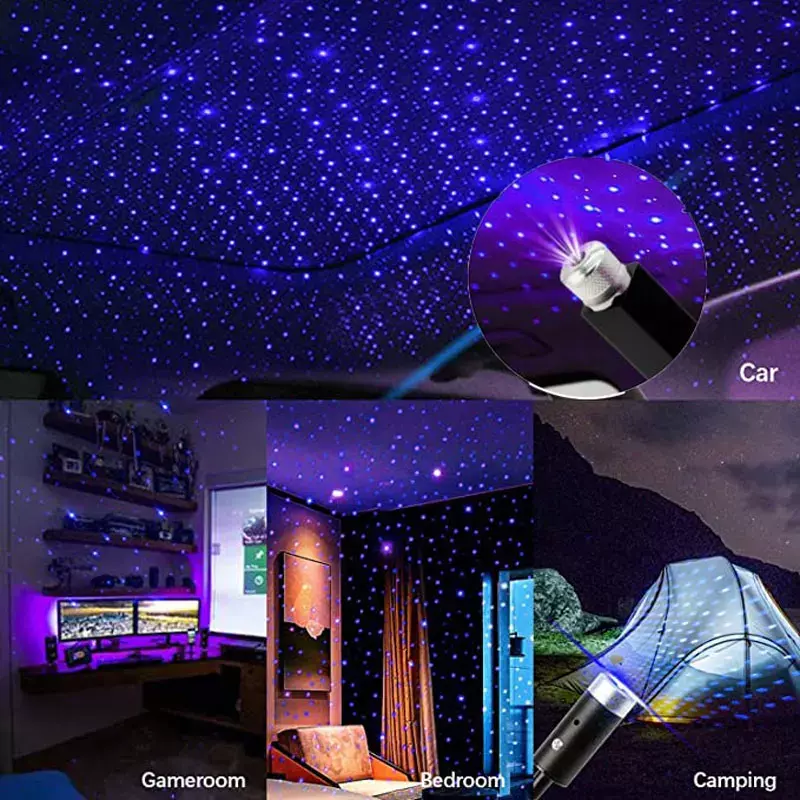 USB Powered Starry Sky LED Night Light, estrela da galáxia lâmpada do projetor para o telhado do carro, decoração do teto do quarto, plug and play, romântico, 5V