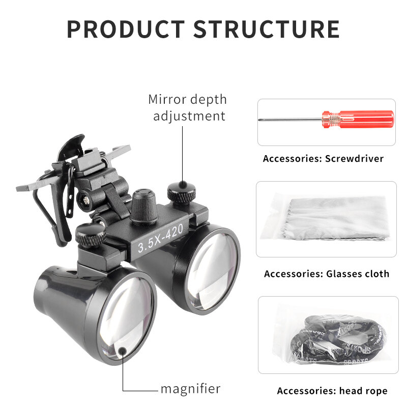Dental Loupes 2.5X 3.5X Dentist Tools 420 MM Binocular Magnifier With Clip Magnifying Glass Dental Products Dentisry