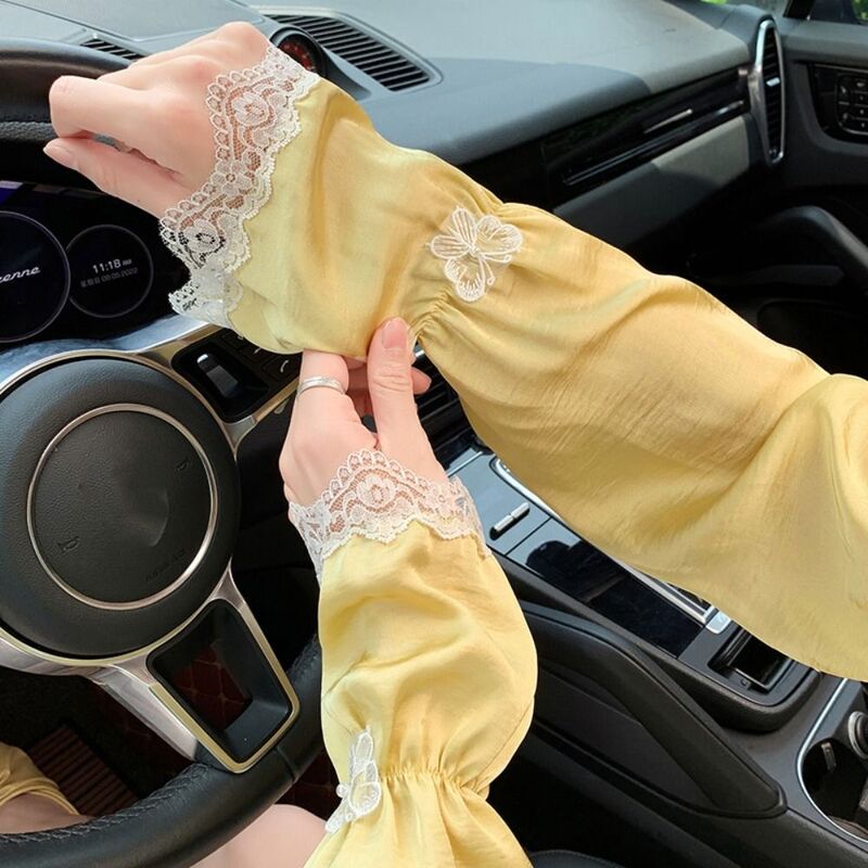 UV Insulation Ice Silk Sleeves Cute Lace Butterfly Sunscreen Sleeve Arm Covers Long-sleeved Glove Sun Protection Cover Outdoor