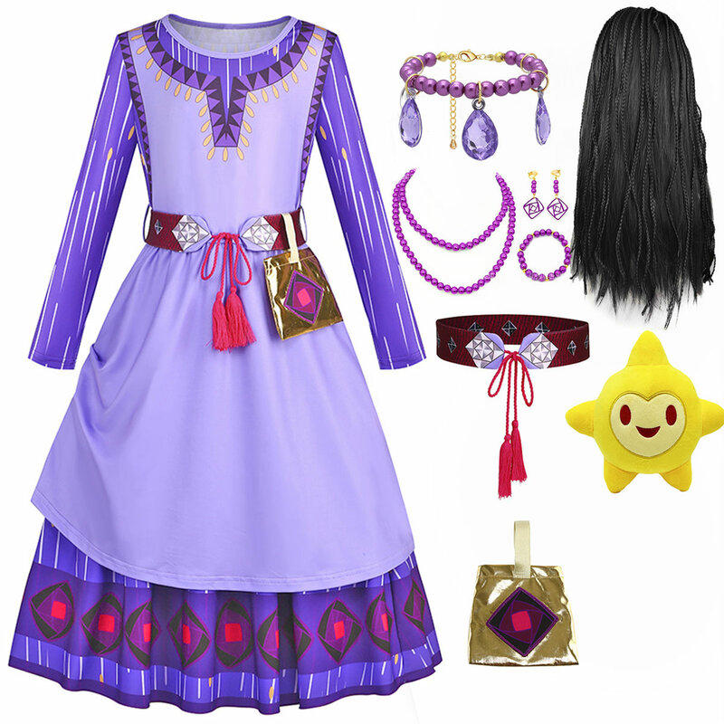 2024 Disney kostiumy dla dziewczynek Purim Asha Cosplay księżniczka suknie Asha dla dziewczynek bożonarodzeniowa występ na scenie maskowa dla dzieci