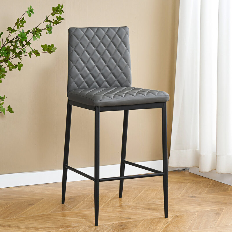 Set di 2 lussuose sedie da bar in flanella a forma di diamante con gambe in metallo nero di alta qualità per stabilità e durata. Elegante an