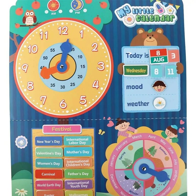 นาฬิกาแสดงอารมณ์ตามฤดูกาลของเล่นสำหรับเด็ก, การ์ดติดผนังแผนภูมิปฏิทินตารางความรู้ความเข้าใจการ์ดการรับรู้ของเด็ก