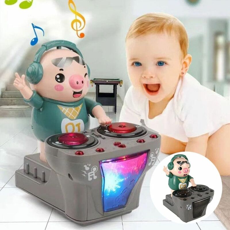 Brinquedo Piggy de plástico com música e luz, DJ Swinging, Rock Pig, presente para crianças, criança