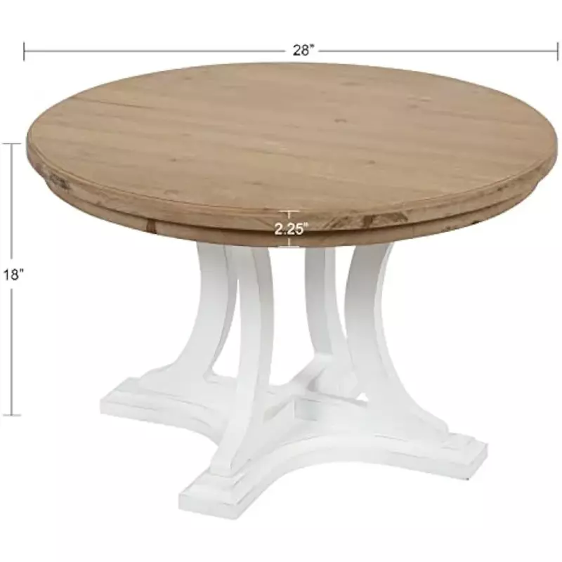 Coffee Table Farmhouse, 28" Diameter, Rustic Brown & White, Decorative Center Table, Rustic Style, Vintage Decoration