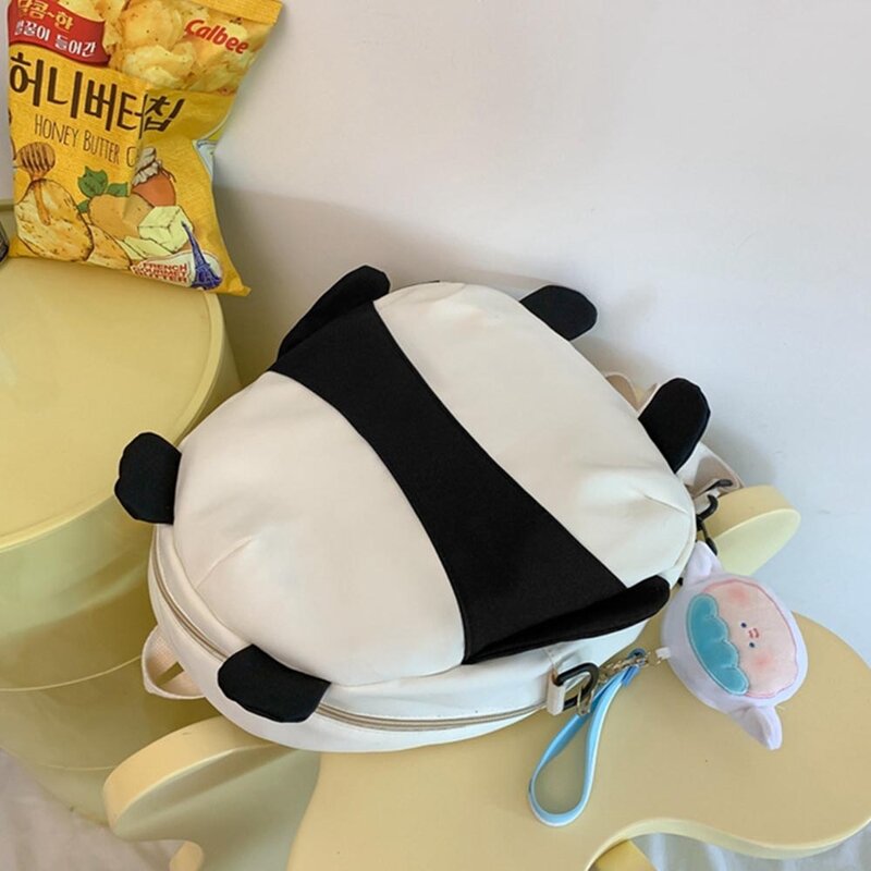 Embroidered Nylon Large Capacity Panda Backpack Cute Cartoon Contrast Crossbody Bag Personalized Name Student Gift Bag