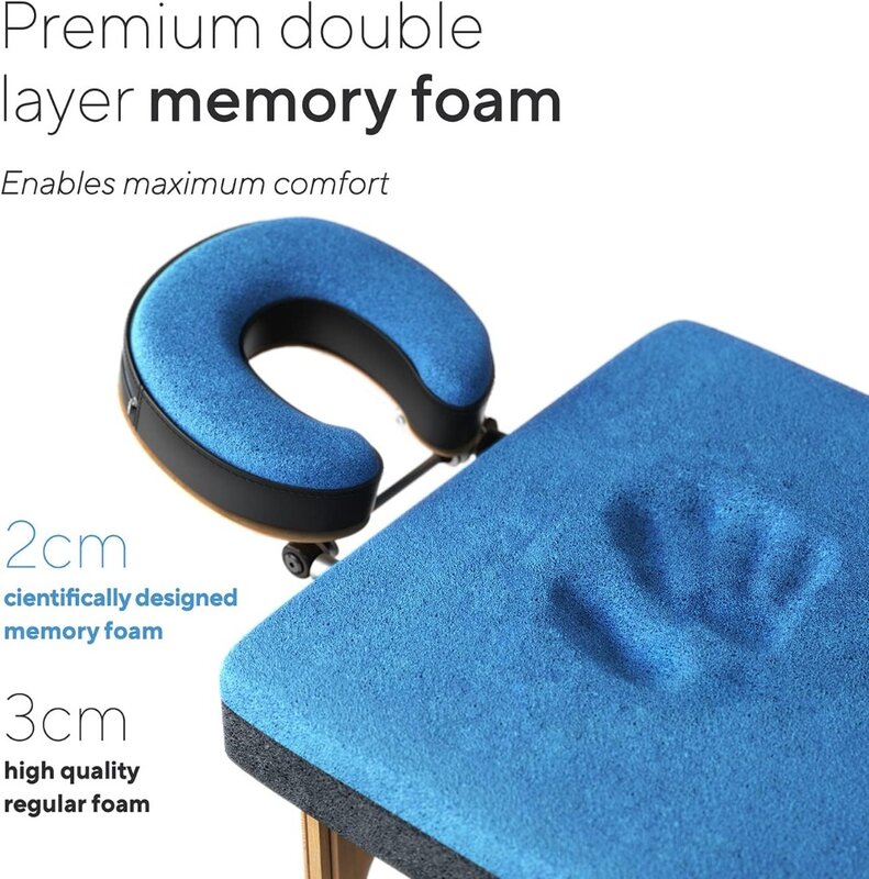 Mesa de massagem Premium Memory Foam, Casa de luxo, 3 seções, Estojo de rolamento, Configuração fácil, Preto