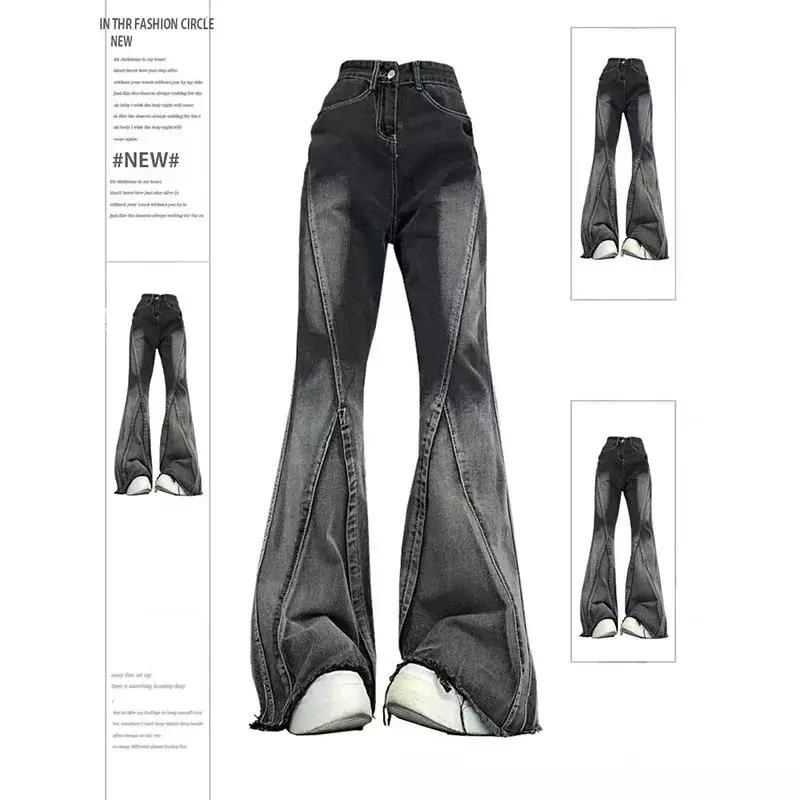 Jeans reto de cintura alta feminino, calças jeans largas, grunge Y2K, estilo de rua alto, vintage americano, casual, 2024