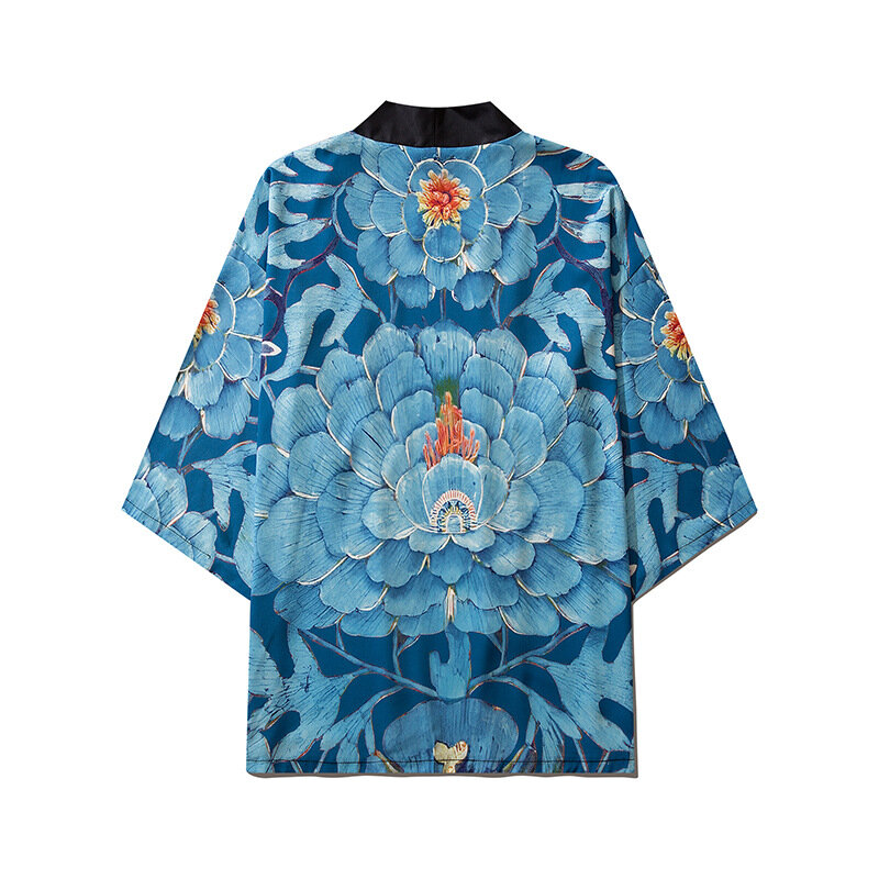 Tiktok-Kimono imprimé floral et oiseaux pour hommes et femmes, Cardigan, Manteau japonais, Vêtements traditionnels, Le même genre, Obi entreMiHaori