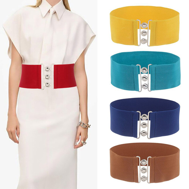 Ceinture élastique à large crochet en métal pour femmes, ceinture de mode simple pour dames, ceinture de taille commandée, accessoire de chimère coréen