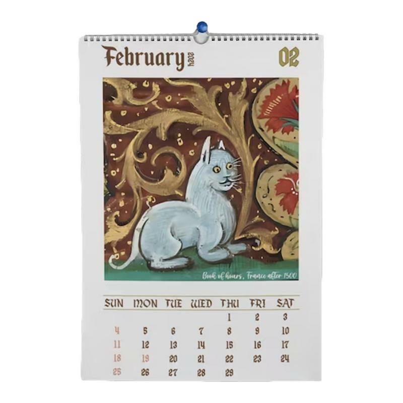 Calendario mensual de pared para gatos, planificador de gato feo para todo el año, de enero de 2024 a diciembre de 2024, 2024