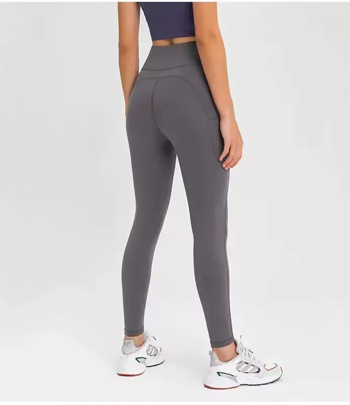 Lemon legging pinggang tinggi wanita berukuran 25 ", celana Yoga elastis dengan kantung samping, celana olahraga untuk wanita