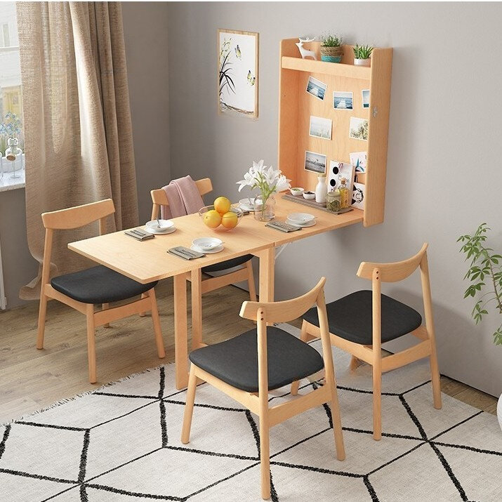 Innovative Solid Wood Folding Wall Table, space-saving wall computer desk, can be used as a dining table