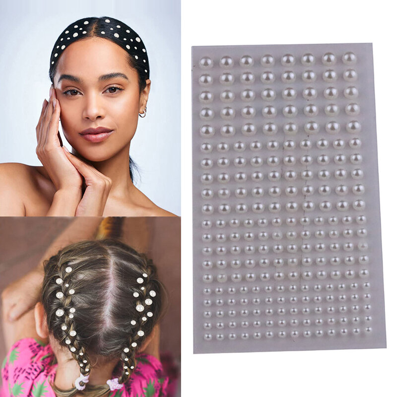 220pcs Mix 3mm/4mm/5mm/6mm Hair Pearls Stick On Self Adhesive Pearls Stickers Face Pearls Stickers for Hair Face Makeup Nail DIY