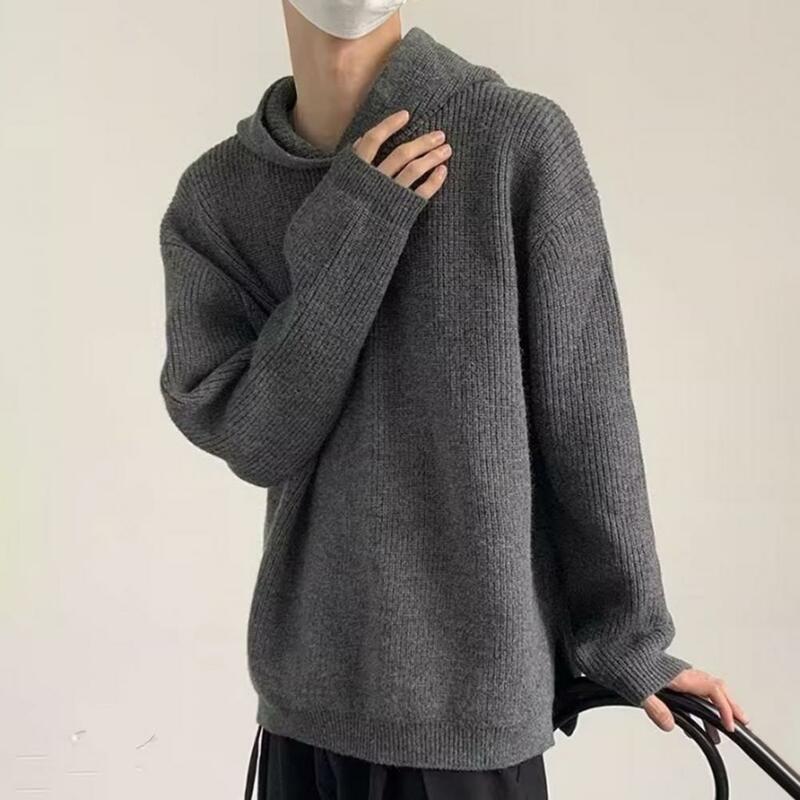 Pullover maglione accogliente maglione lavorato a maglia da uomo con cappuccio con spacco laterale Pullover Casual retrò caldo di media lunghezza stile autunno inverno