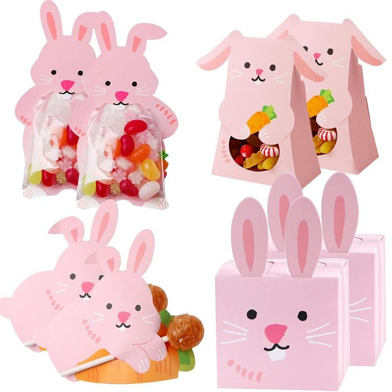 Cartoon Rabbit Candy Boxes for Kids, Lollipop Cards, Happy Easter, Spring Party Bag Decorações, Presentes DIY, Packaging Supply, 1 Pc