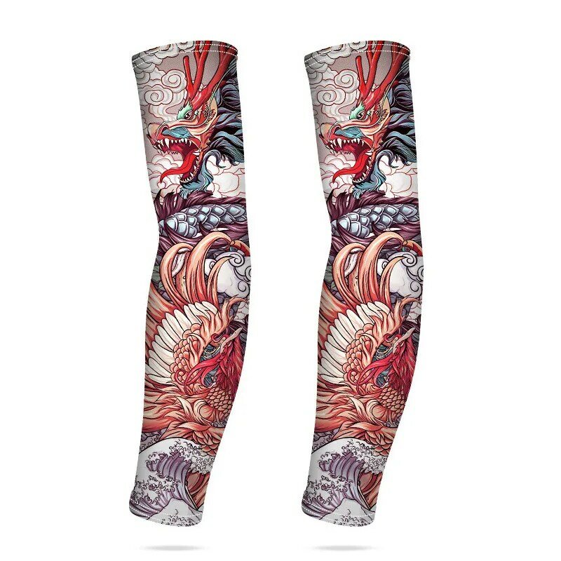 1PCS 2024 New Men Long Fake Warmers Summer Tattoo Sleeves Sun Protection Cover Outdoor Gloves Driving Ice Silk Arm Sleeves Women