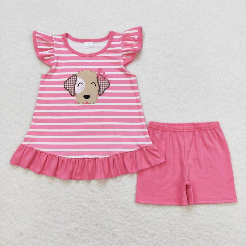 Wholesale Kids Short Sleeves Embroidery T-shirts Baby Boy Girl Outfit Children Summer Crocodile Animals Two Pieces Toddler Set