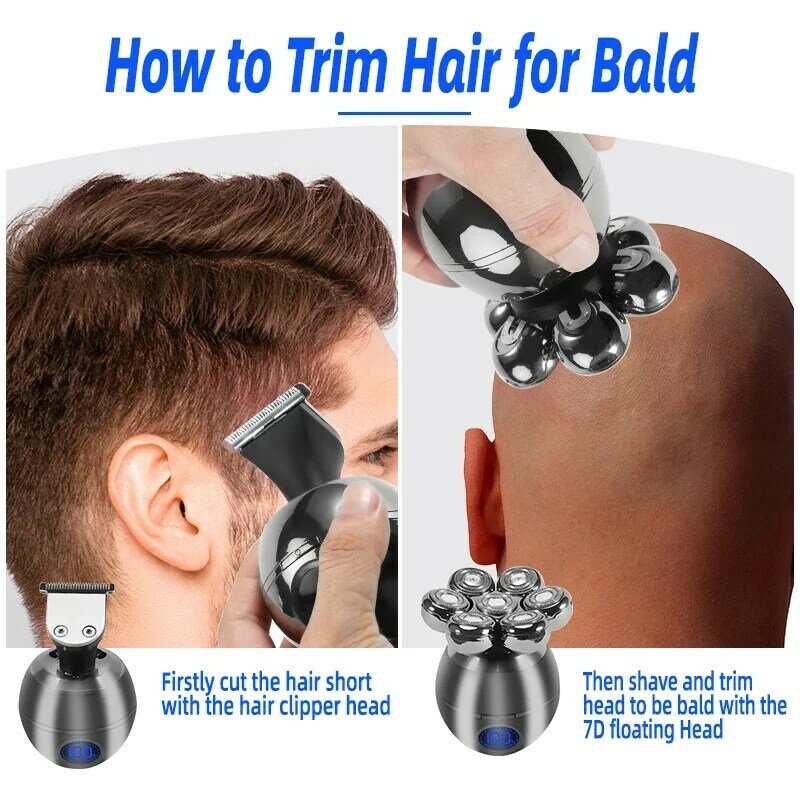 เปลี่ยนหัวตัดสำหรับมีดโกนหนวดไฟฟ้ามีดโกนสำหรับผู้ชาย Beard Trimmer เปียกและแห้ง7D หัวใบมีด1/2/3/4Pcs