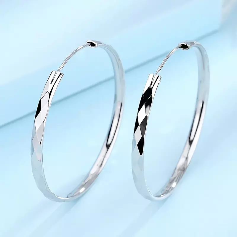 New 925 Sterling Silver Diameter 5CM Large Circle Hoop Earrings for Women Original Designer Fashion Party Wedding Jewelry Gifts