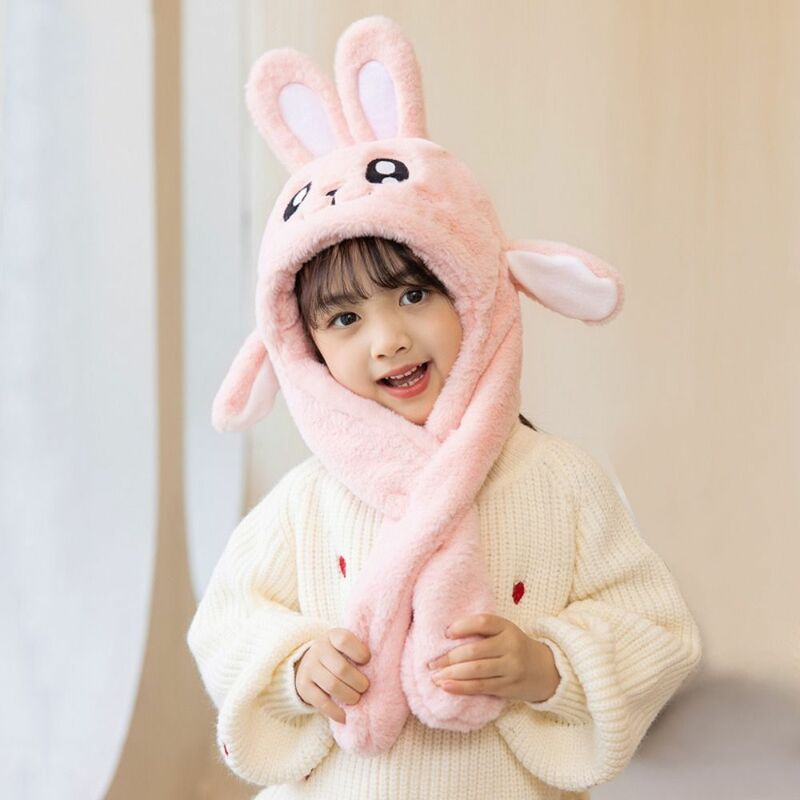 4-12Years Old Girls Ear Moving Jumping Hats Warm Plush Rabbit Winter Caps Cute Bunny Children Bonnets Snow Outdoor