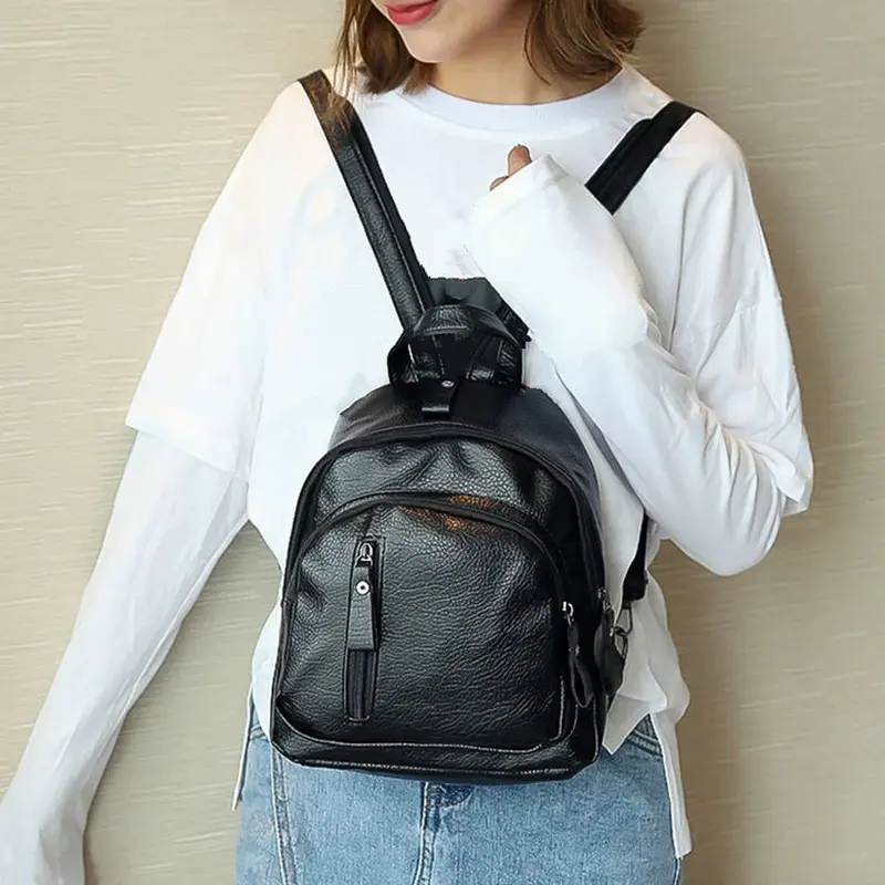 Women's Backpack PU Leather Travel Large Capacity Shoulder Bag Korean Style Multifunctional Small School for Women Girls