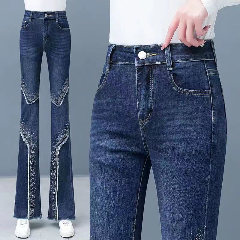 Calça jeans feminina de cintura alta, justa e reta, moda coreana, casual, senhora do escritório, passando as bordas, primavera, outono, Y2k