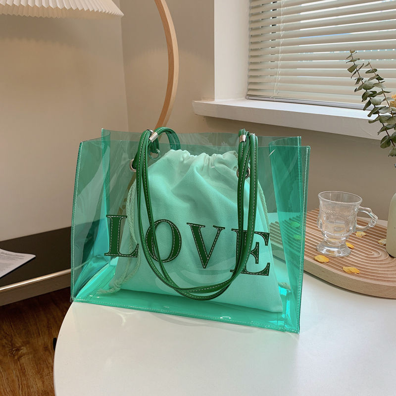 Bolso de mano de gelatina transparente para mujer, bolsa de diseño compuesto, amarillo y verde, almacenamiento de alta capacidad, bolso de calle, gran oferta