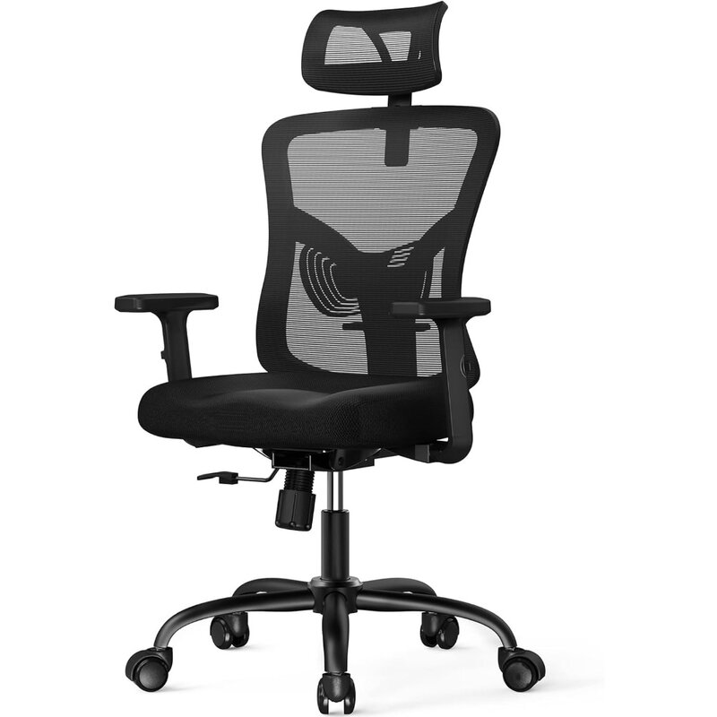 Эргономичное офисное кресло, настольное кресло с регулируемой поддержкой поясницы 2 дюйма, подголовник, подлокотник 2D