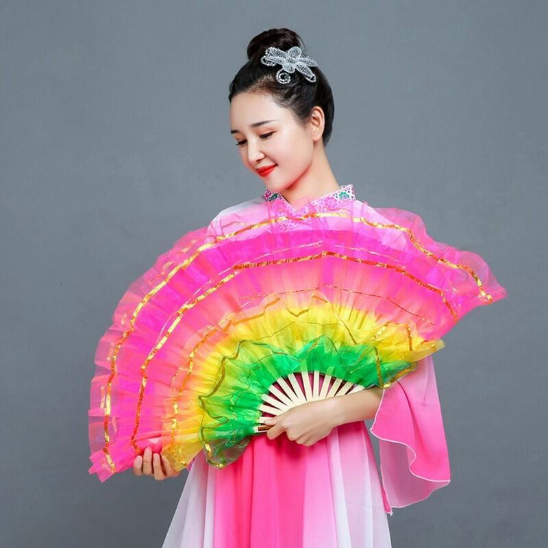 Chiński krótki taniec brzucha wachlarz pół koła jedwabny welon pary Yangko Dance bambus wachlarze ręcznie farbują dorosłych Hot Sell