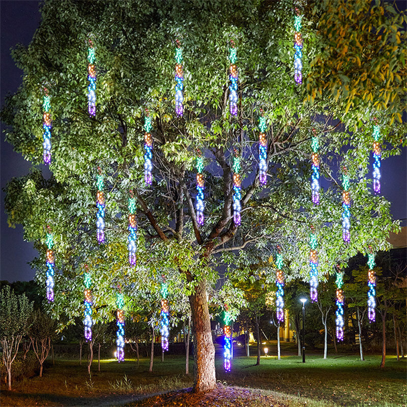 Guirnalda de luces de hadas de carámbano impermeable para decoración de árbol de vacaciones, 3 en 1, 360LED, creativo, lluvia de meteoritos, al aire libre