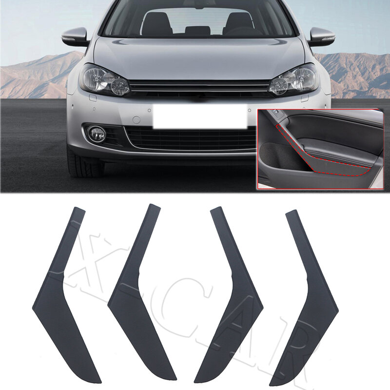Mobil Interior Pintu Hitam Kiri Kanan Menangani Menutupi Trim untuk VW Golf 6 MK6 2009 2010 2011 2012 2013 5K4868039A 5K4868040A